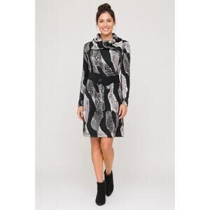 Sao Paulo Cowl Neck Long Sleeve Abstract Dress Women's Size 6 Black White